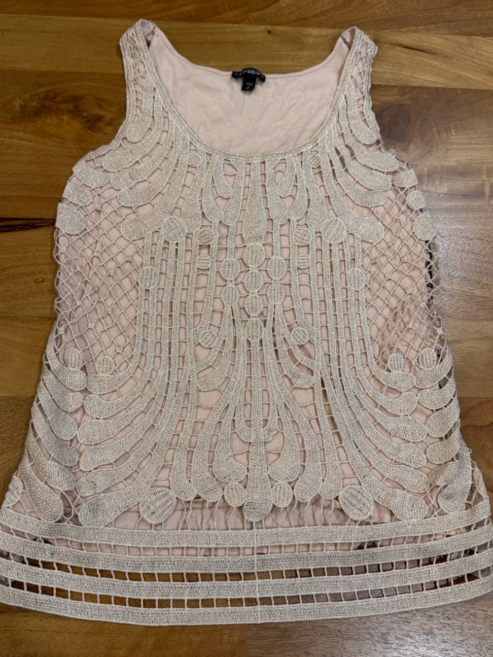 Express Blush Pink Metallic Crochet Lace Overlay Tank Top - Size Small